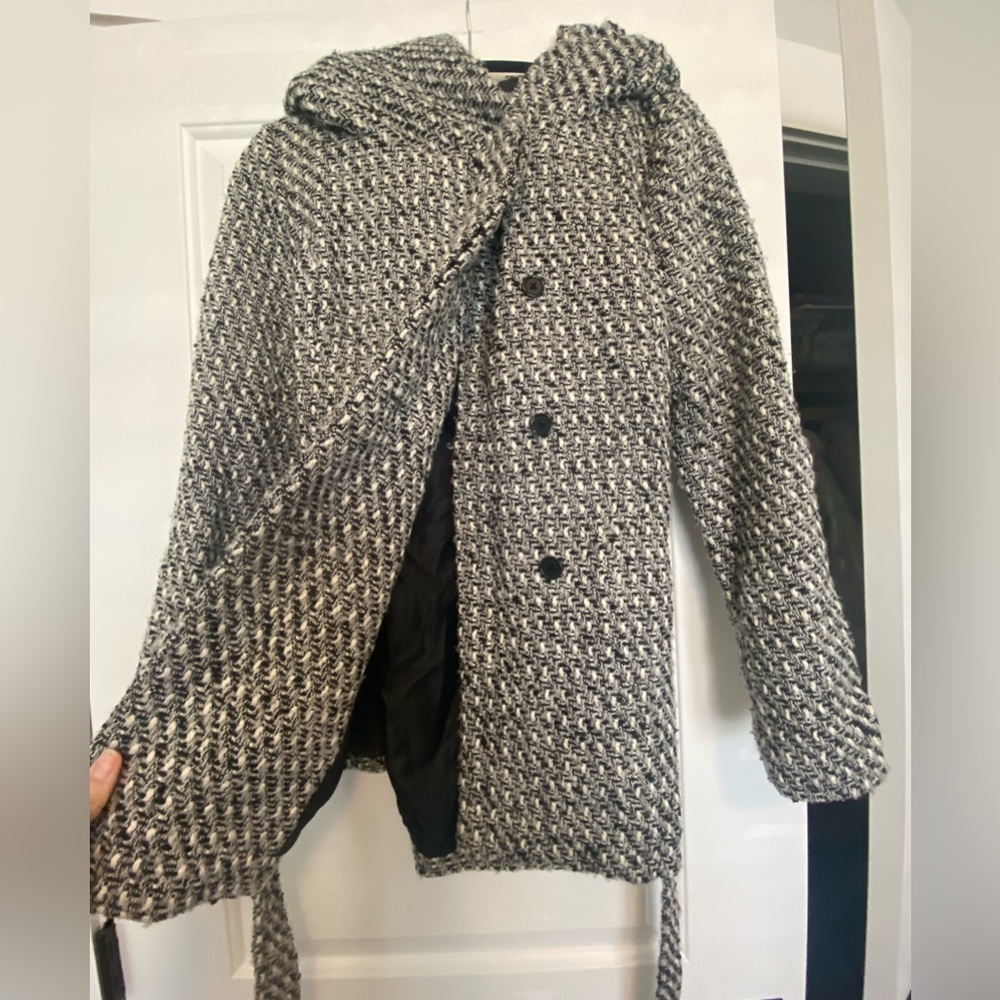 Mossimo Black and White Textured Pea Coat with Hood Size Medium